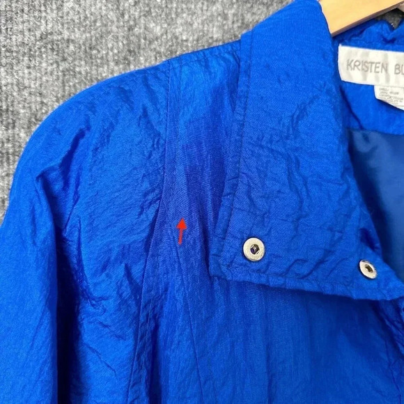 Vintage 90s Kristen Blake Windbreaker Womens M Blue Nylon Crinkle Loose Jacket - Picture 10 of 16